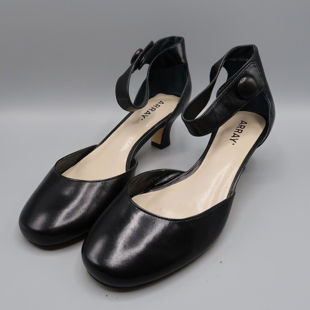 Array Womens Charlie Black Leather Pumps Shoes 6.5 Wide Heels Dress